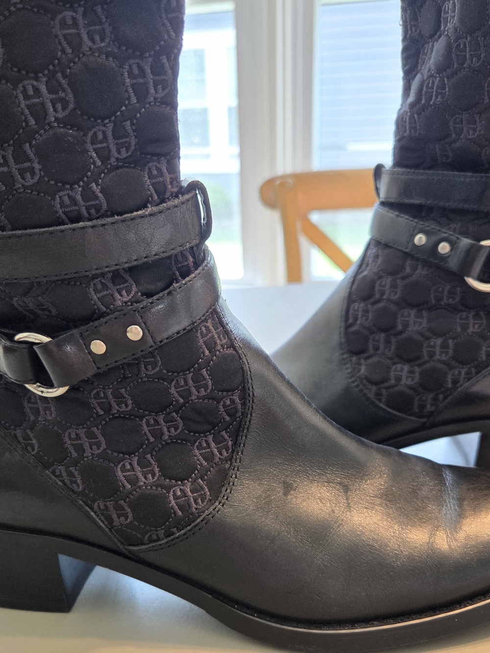 Etienne Aigner Black Leather & Fabric Riding Boots Size 9 - Picture 4 of 9